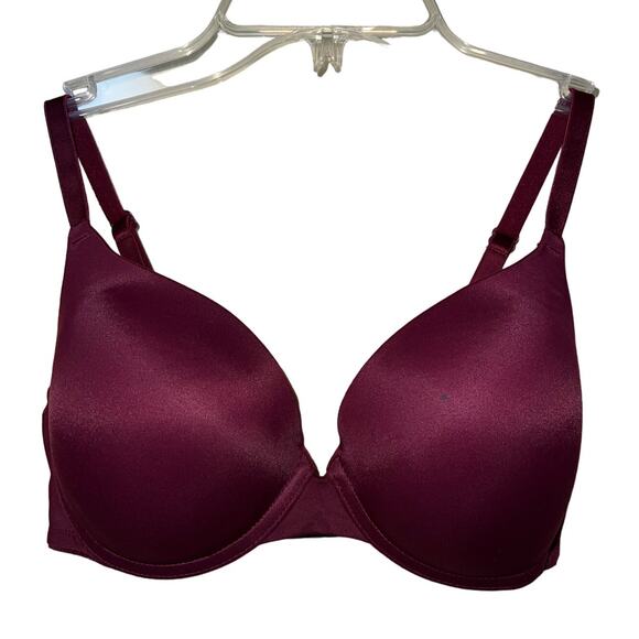 36C Victoria's Secret Pink Bra Wear Everywhere T-Shirt Push Up Pads Burgundy - Picture 1 of 8